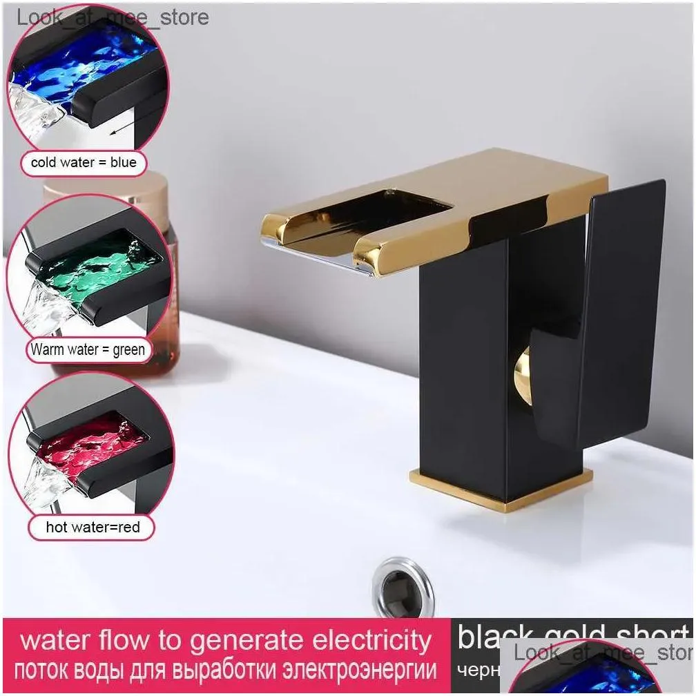 Grifos de lavabo de baño Led Led Black Basin Grifo Alto y corto Mango individual El flujo de agua fría genera entrega de electricidad H otdlo