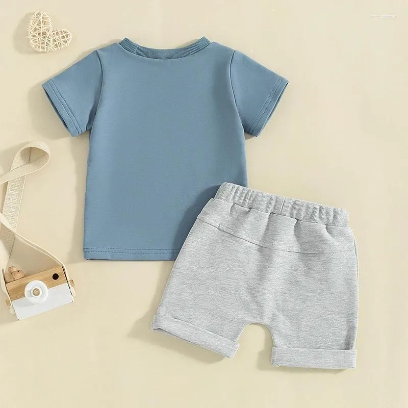 Kledingsets Baby Boy Summer Outfits Peuter grappige brief korte mouw T-shirt tops elastische shorts 2-delige kleding set