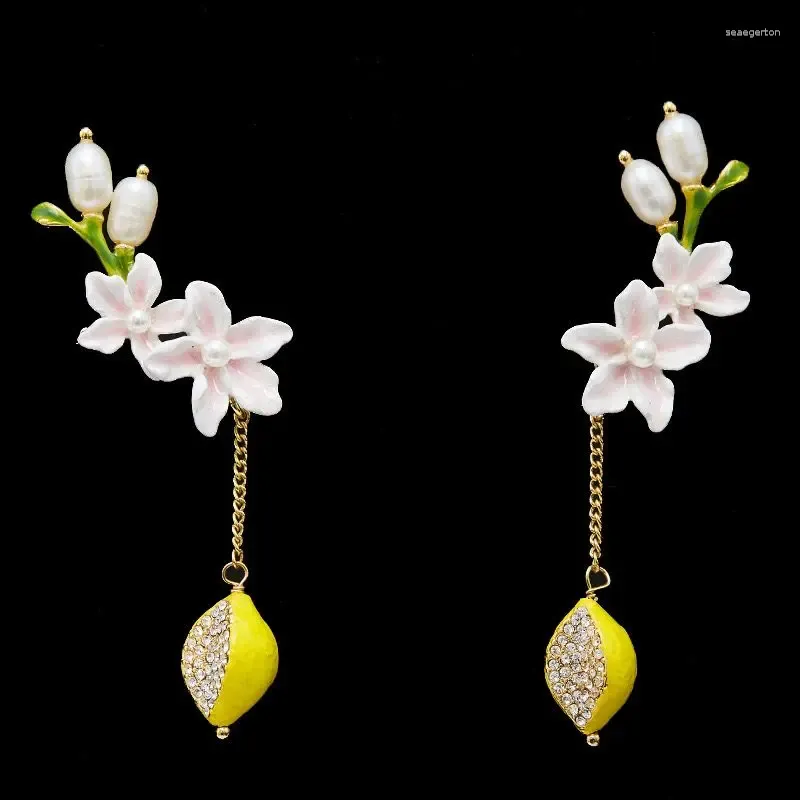 Boucles d'oreilles étalon design original Lily Lemon 925 aiguille argentée Glaze émail artisanat Féminine cadeau amovible