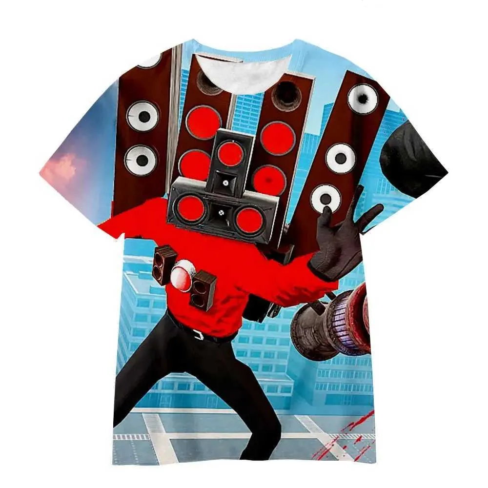 T-shirts Populära spel Skibidi Toalett T-shirt Childrens 3D-tryck T-shirt pojkar anime högtalare t-shirt barnkläder flickor kort ärm topl2404