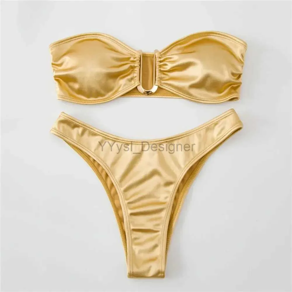Frauen Badebekleidung sexy u -formed Bandeau Bikinis Set Jer trägerloser Badebekleidung Frauen Gold Badeanzug Badeanzug Biquinis Brazilian Bikini Schwimmen 2024 D240429