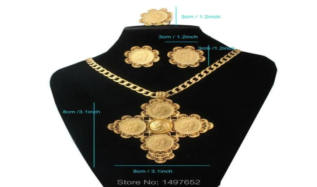 Earrings & Necklace Est Ethiopian Big Size 4pcs Jewelry Sets Gold Color Trendy African Wedding For Women3621878