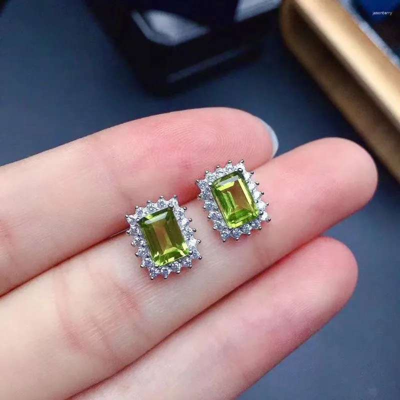 Studörhängen naturlig peridot för daglig slitage 5mm 7mm silver 925 smycken