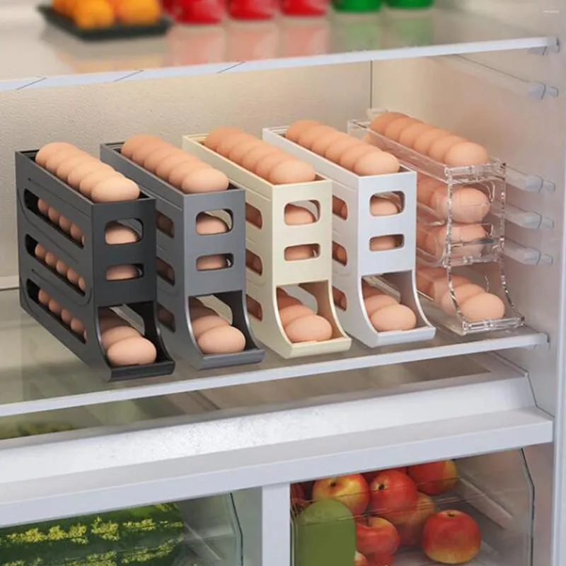 キッチンストレージ4ティア卵ディスペンサー自動車用エッグホルダーラックコンテナ冷蔵庫トレイ用