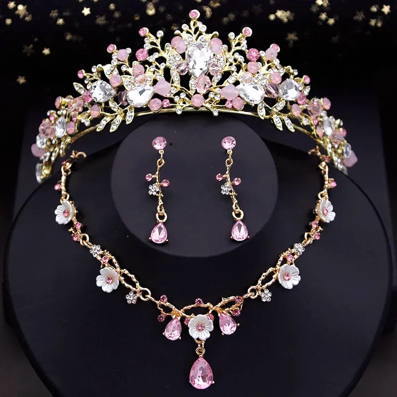 목걸이 여성을위한 Cenmon Bridal Jewelry 세트 웨딩 티아라스 왕관과 꽃 초커 목걸이 귀걸이 세트 액세서리