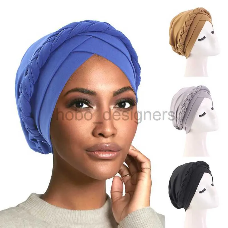 Beanie/Skull Caps New Women Handmade Braid Turban Muslim Hijab Scarf African Head Wraps Islamic Arab Cap Headscarf Bonnet Hair Loss Bonnet Beanies d240429