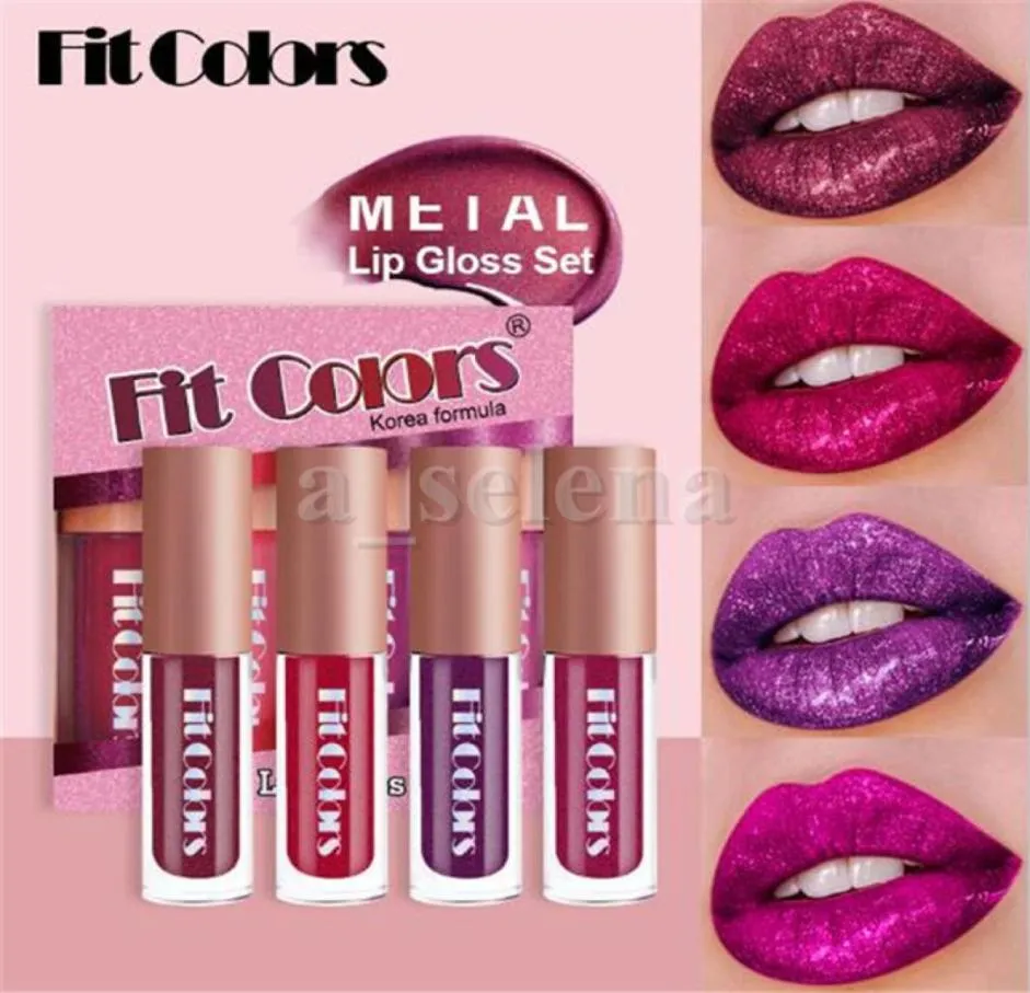 Fit Colors 4 Color Mini Lip Gloss Makeup Glitter Shimmer Metal Lipgloss Moisturizing Metallic Long Lasting Liquid Lipstick Set1371214