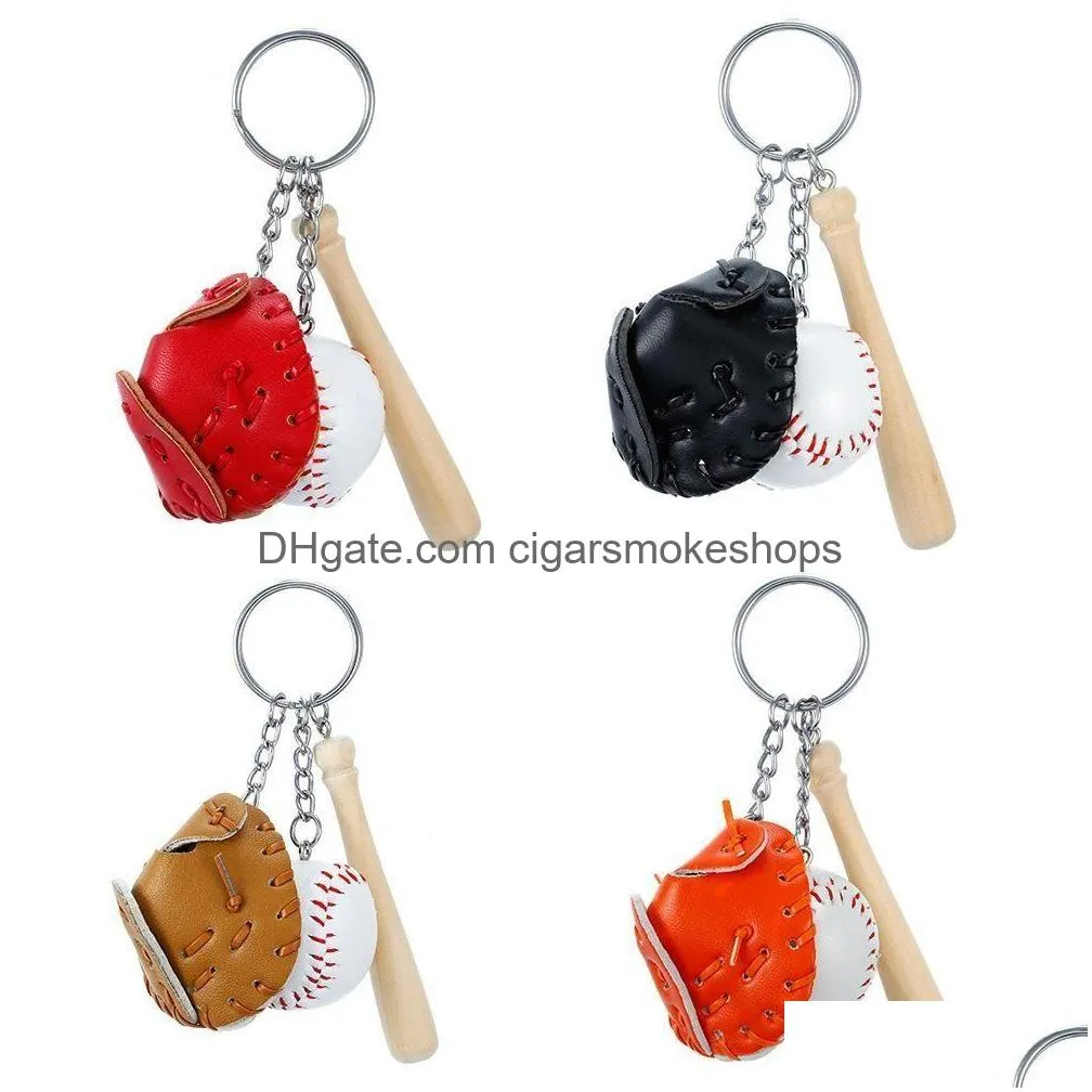 Party bevorzugt Mini MINI Drei-teiliger Baseballhandschuh Holz Bat Keychain Sportwagen Schlüsselkette Schlüsselringgeschenk für Mann DROP SERAGE HAUS GARTEN FE DH8UC