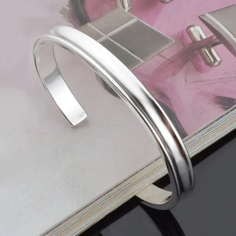 925 bracciale braccialette di bracciale liscia in argento in argento sterling per donne regali di gioielli per feste 240417