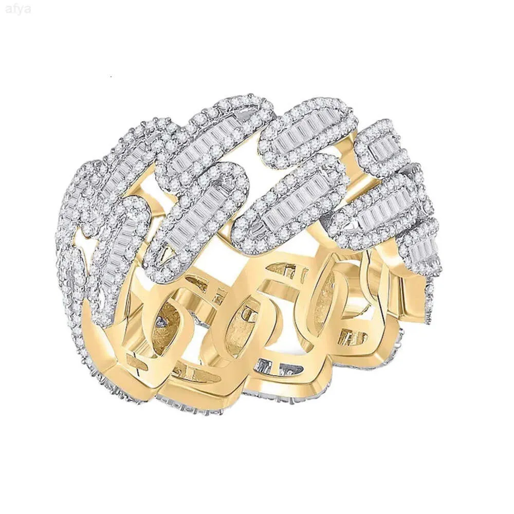 Herren Baguette Diamond Cuban Cross Link Band Ring Londoner Stil Hot Sale Pure 10k Gold Natural Ewigkeit