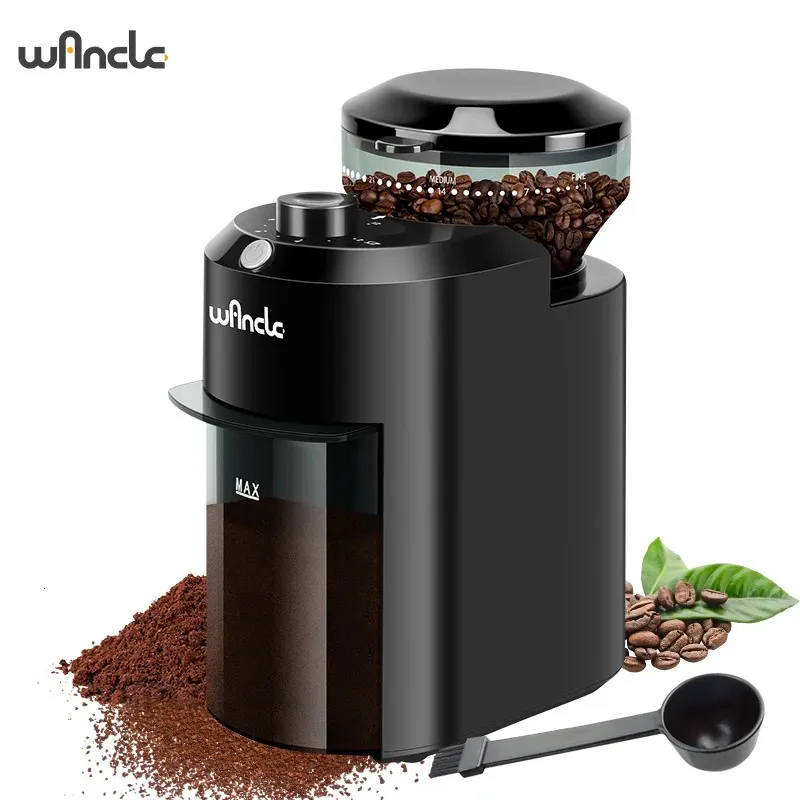 Wancle Electric Burr Coffee Grinder verstelbare Burr Mill Conical Coffee Bean slijpen met 28 precieze sleurinstelling 220V120V 240411