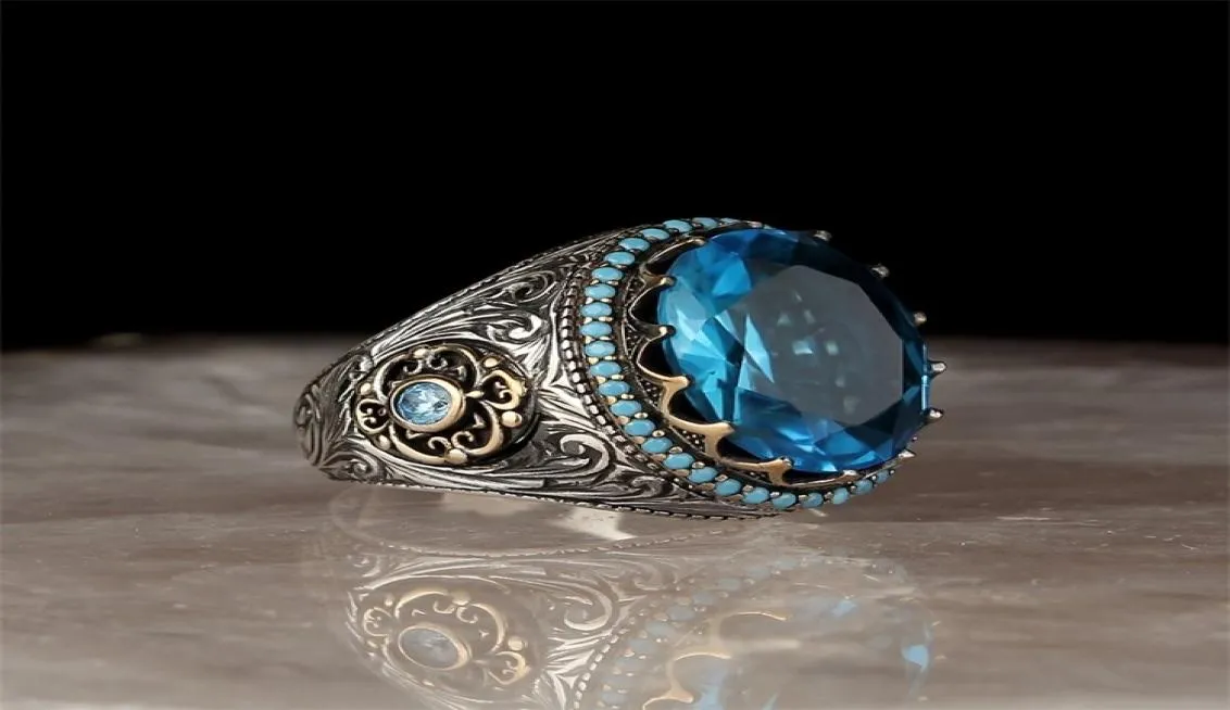 Ringe S 925 Sterling Silber Ring Blue Topaz Gemstone Männlich für Frauen Männer Schmuck 1psc8870478