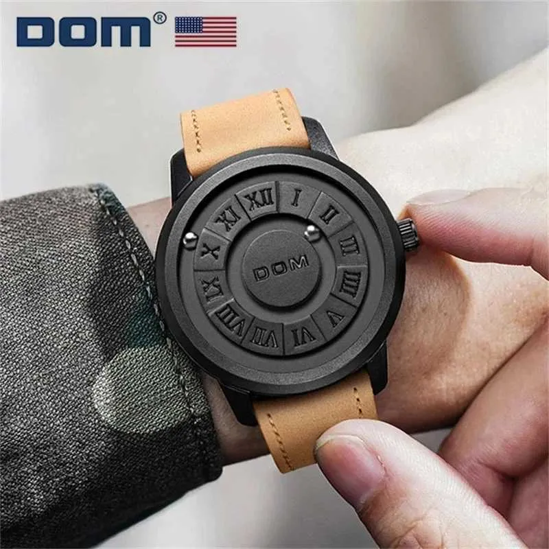 Bilek saatleri Dom Trend Concept Yeni Kişilik Mens Yaratıcı Yuvarlanma İşaretçisi Manyetik Moda Su Geçirmez M-1345 Q240426