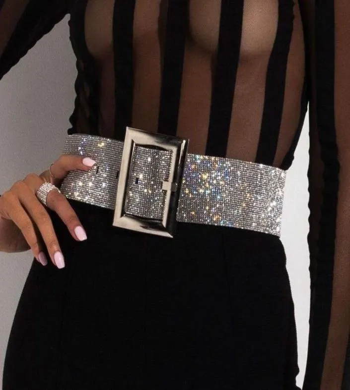 Luxury 7cm wide Full Rhinestone Waist Belts Women Diamante Crystal Chain Bride Wide Shiny Gold Silver Waist Belt strap for women3579090