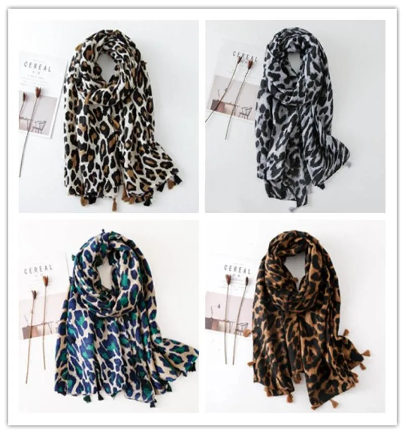Stor storlek kvinnor leopard tryck halsduk tassel halsdukar 180100 cm vår höst sjalar wraps bomull och linne täckning muslimsk hijab9004396