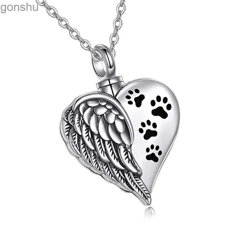 Naszyjniki wiszące kremowanie biżuteria Urna Naszyjnik na Ashes Heart Anioł Skrzydła Pendant Pamięci pamiątkowy Proch Ashes Kremacja Biżuteria pamięci dla psa Petswx