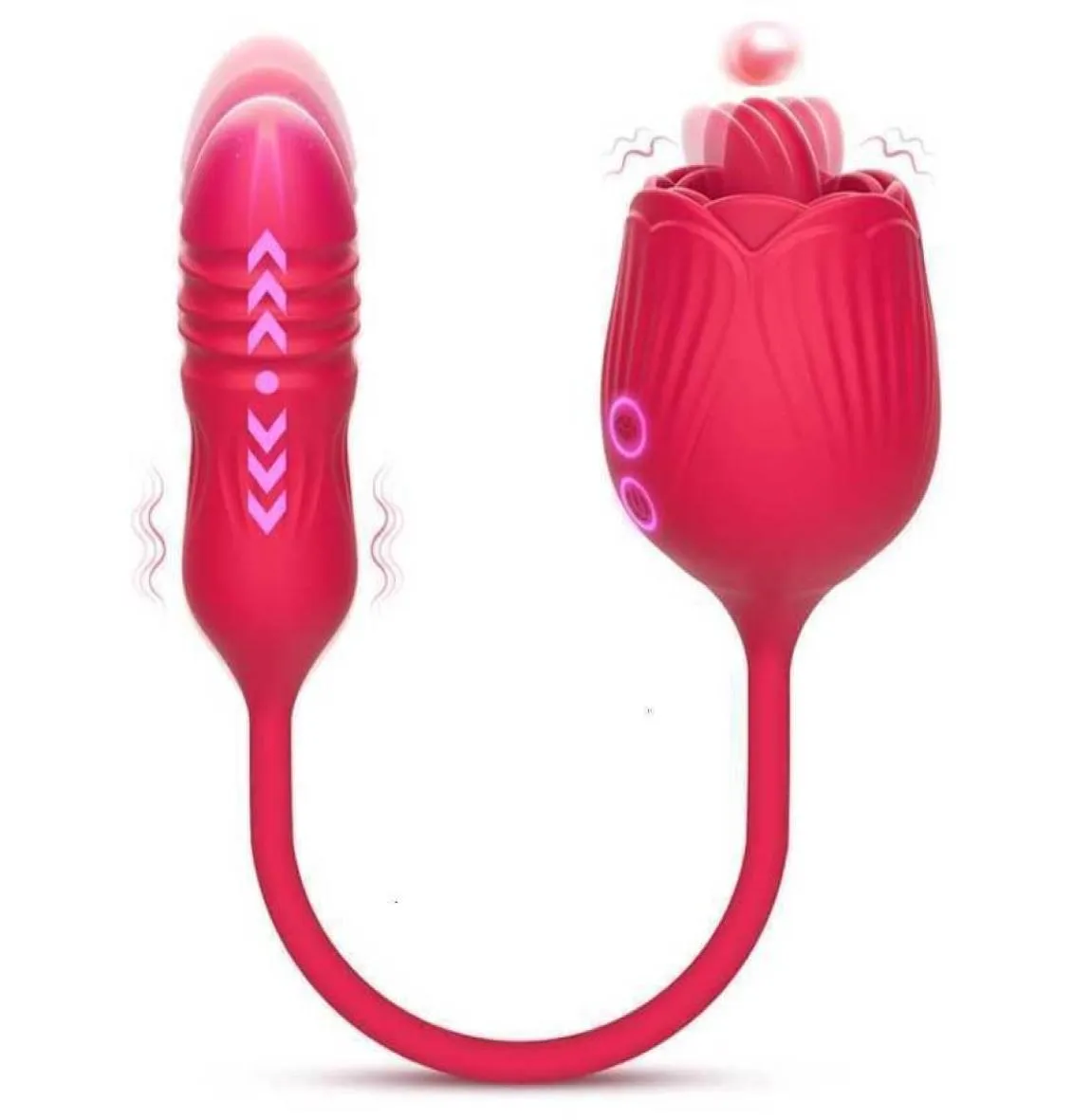 Adult Massager Thrusting Rose Vibrator Female Sex Toy Dildo g Spot Tongue Licking Masturbation Clitoris Stimulator Goods for Silen3601524