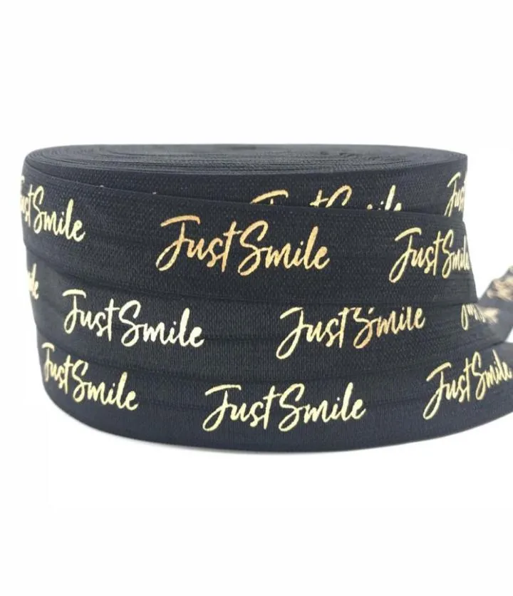 100 yards Gold Foil Just Printed Fold Over Elastic 15cm Black FOE Ribbon for Bracelet DIY Head wear Hair Accessories87173977331019