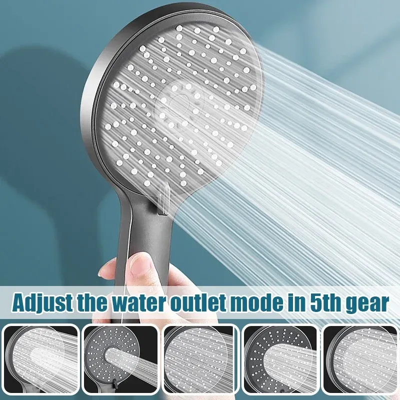 Set Large Panel Shower Head 5 Modes Adjustable HighPressure Shower Head Water Saving Shower Head Bathroom Accessories