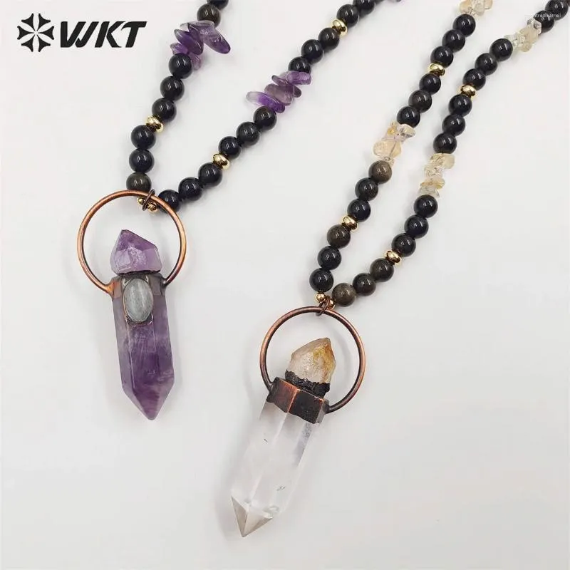 Hangers WT-N1412 WKT 2024 Mooie zwarte AgateAmethystCrystal Quartz Ketting Wedding Women Pendant Sieraden Trend 30 inch