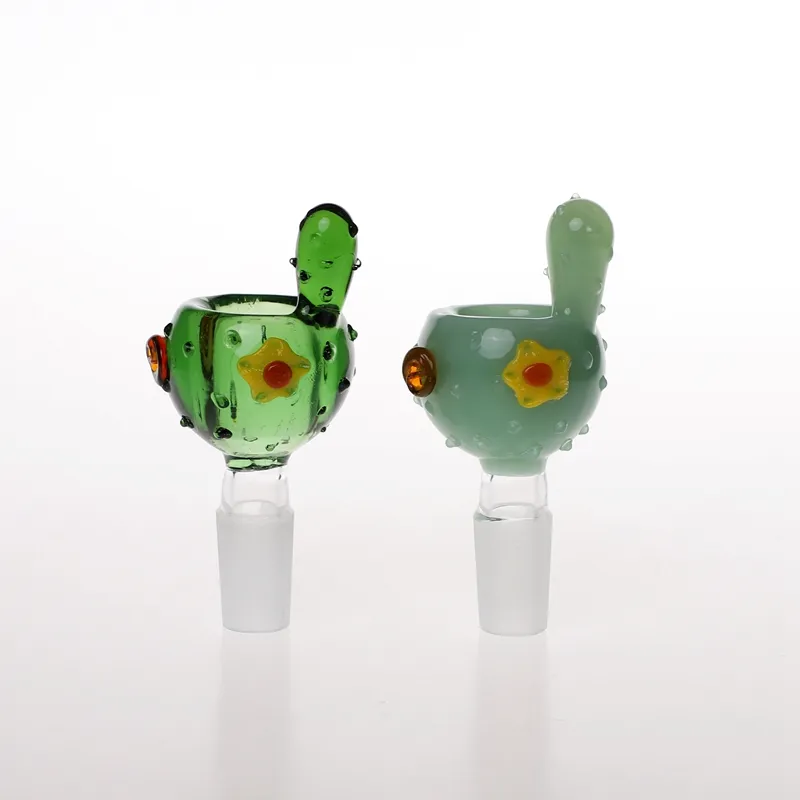 2pcs/box Wholesale In Stock Green Color Cute Cactus Model Cheap Mini Glass Bowls 14mm Joints Glass Smoking Bowls for Smoking Glass Bong