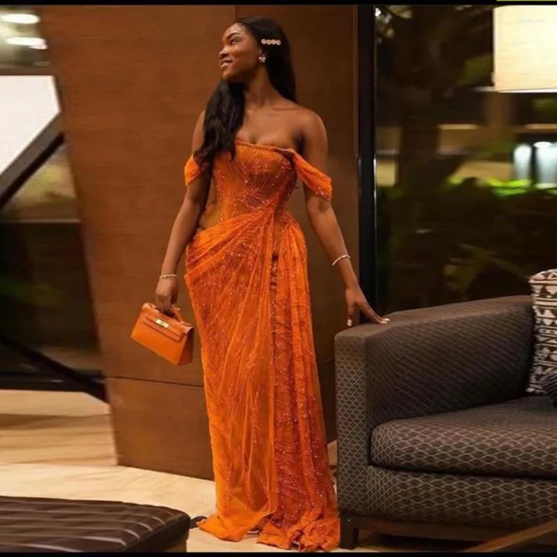 orange off the shoulder prom dress Sexy Split Prom Dresses Long Satin Off Shoulder Evening Gowns