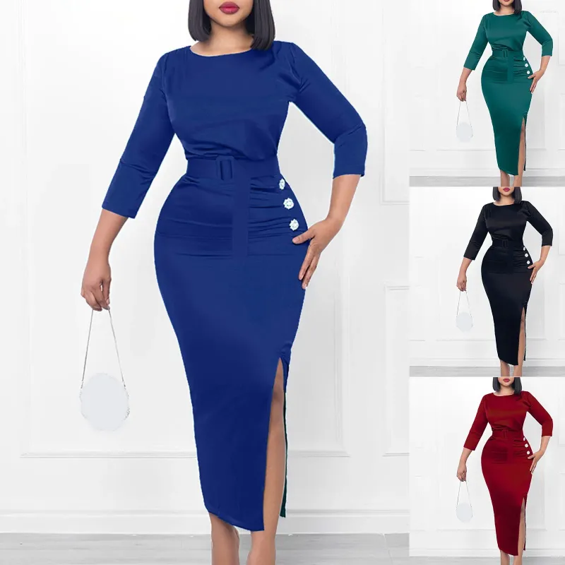 Elegant Simplicity Solid Slit O Neck Long Sleeve Dresses Elegant Simplicity Solid Slit O Neck Long Sleeve Dresses
