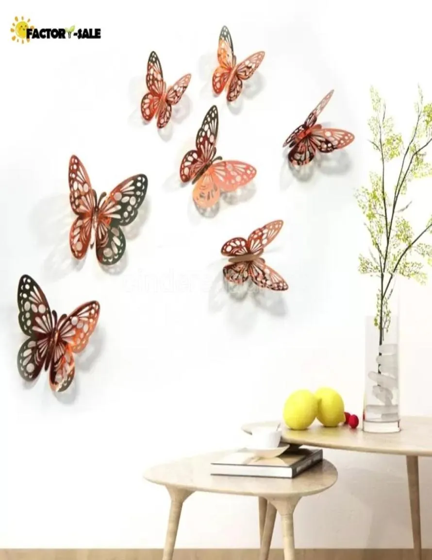 12pcslot 3D Hollow Butterfly Wall Sticker Decoration fjärilar Dekaler DIY Hem avtagbar väggmålning Dekoration Party Wedding Kids RO4269521