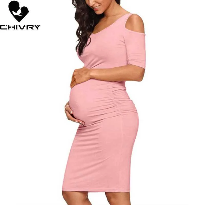 Robes de maternité Chivry Nouvelles femmes enceintes Robe mamans O-Colon Solide Sexy Boder Casual Q240427