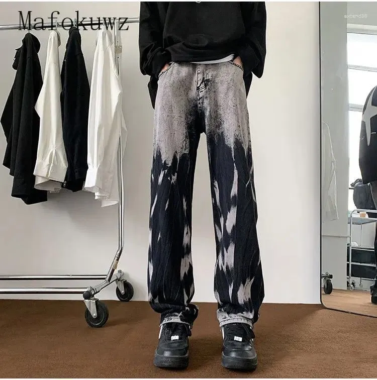 Men's Jeans Spring Autumn Retro Washed Distressed Tie-dye Gradient Fashion Straight High Street Handsome Pants Male Clothes