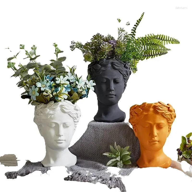 Vases Vase Decoracion Hogar Home Decor Sculpture European Ciment Head Flower Pot Jardin Grec