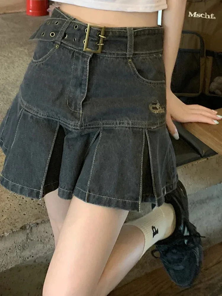 Jupe denim Haute taille noire mini plissée coréenne mode gyaru vêtements d'été y2k streetwear vintage femme 240424