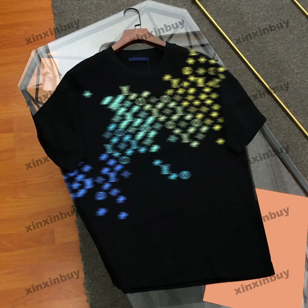 Xinxinbuy Men Designer Tee T Shirt 2024 Włochy Rainbow Graffiti Wzór druku Bawełniane kobiety szary czarny niebieski morela S-3xl