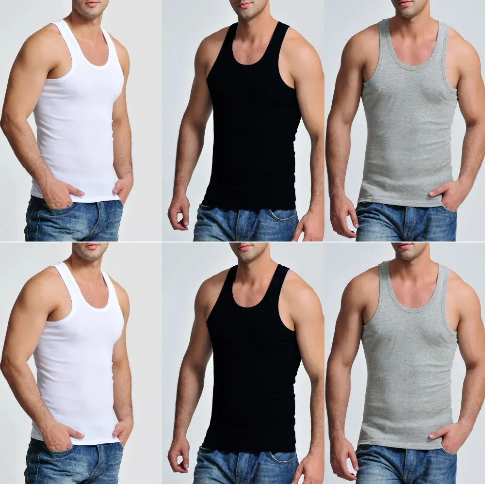 3st Tank Top Casual Men Bodybuilding Clothing Fitness Mens ärmlösa Gym Västar Bomull singlets muskel toppar plus storlek xxxl 4xl 240425