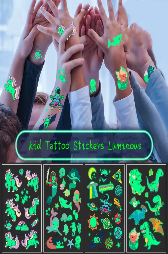 Tattoo Stickers Luminous Child Kid Temporary Fake Tattoos Glow Paste on Face Arm Leg for Children Body Art Mermaid Sticker7274196