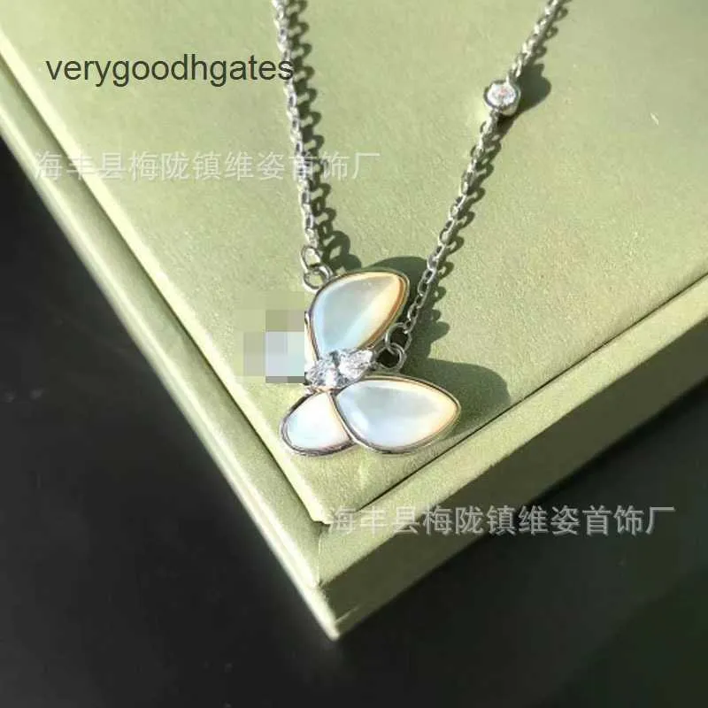 van cl ap Classic Fanjia High Edition S925 Sterling Silver Butterfly Natural White Fritillaria Diamondメッキゴールドネックレス女性INSスタイルカラーチェーンSult