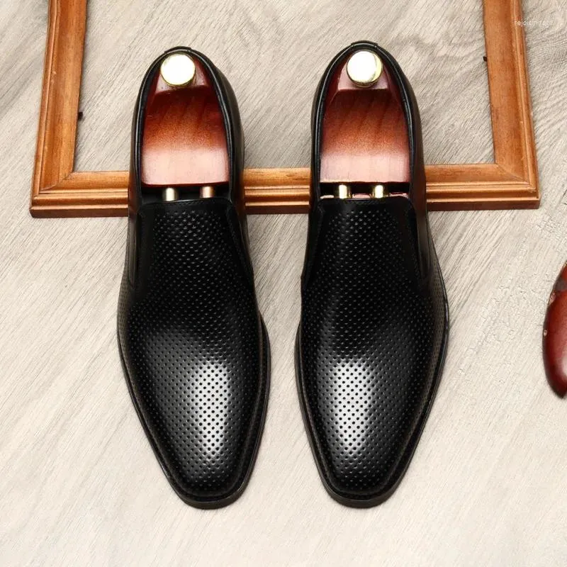 Elbise ayakkabıları erkekler kuruş loafer siyah kahverengi oxford gerçek deri el yapımı kayma erkekler gündelik