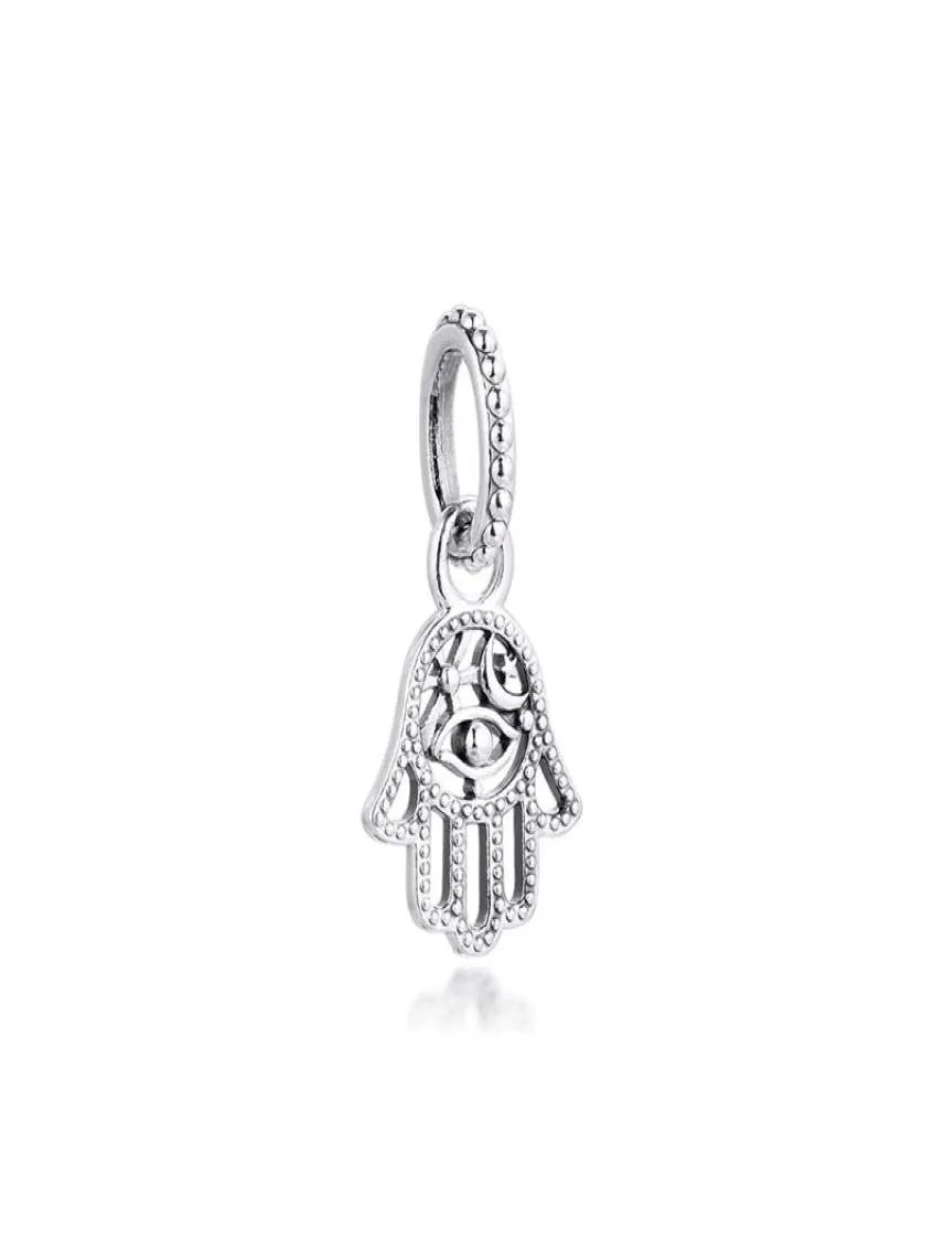 2020 Winter Fits Bracelets Real 925 Sterling Silver Protective Hamsa Hand Dangle Charm Beads for Women Jewelry DIY Making whole27036310976