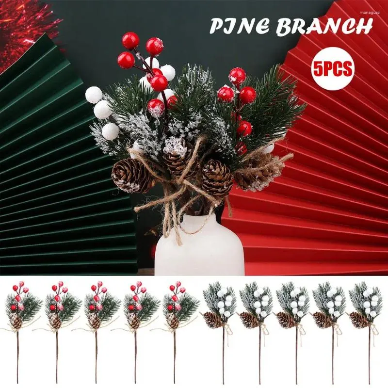 Dekorativa blommor 5st högkvalitativ julprydnad Heminredning Cone Berry Artificial Flower Pine Branch Fake Snow Frost