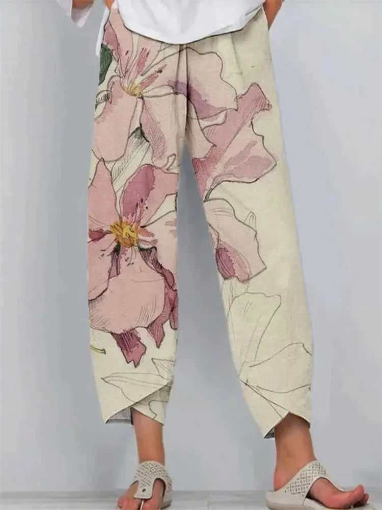 Pantalon féminin Capris Summer Retro Floral Pantalon Pantalon Femmes Femmes Casual Y2K Pantal