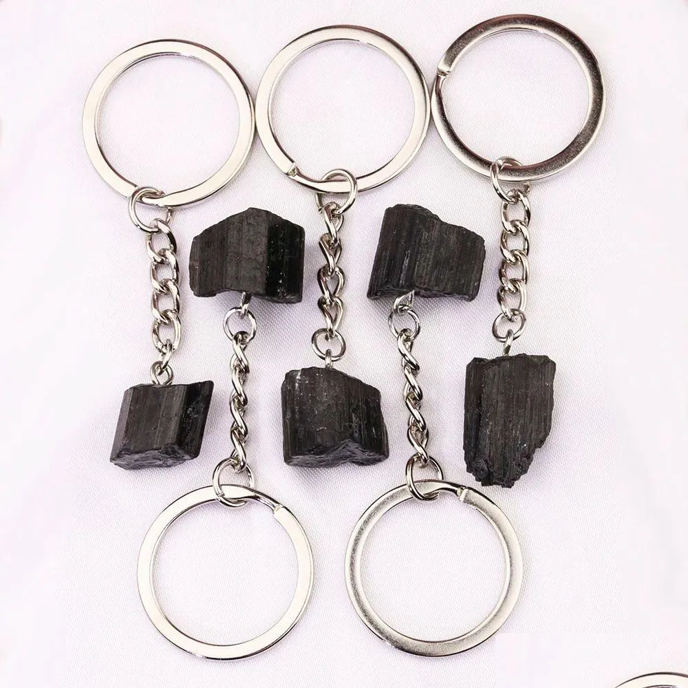 Key Rings Black Irregar Tourmaline Keychain voor vrouwen op tas auto sieraden feest vrienden cadeau drop levering dhgarden dh5j6