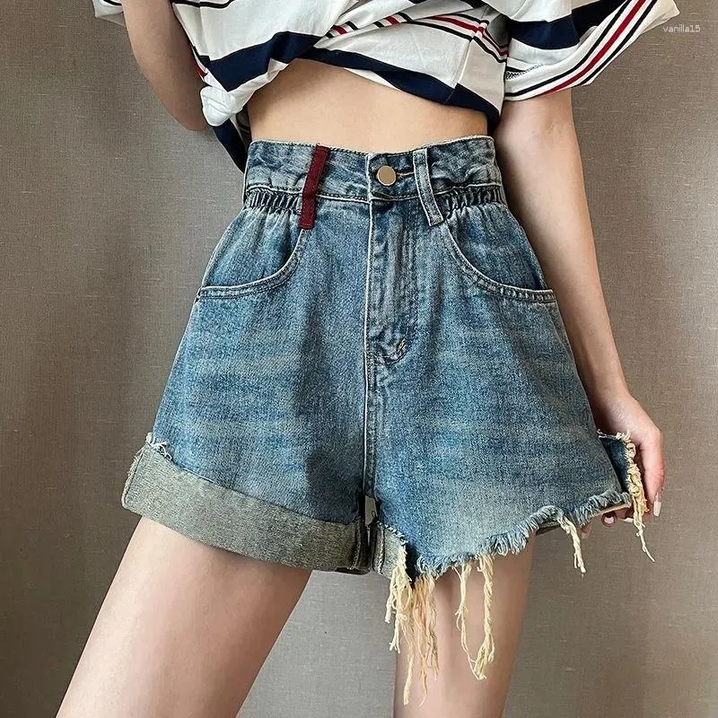 Shorts femininos Design assimétricos A-line Linha larga Denim Street Young Girl Capris Summer Summer Female High Waist Mini Jeans