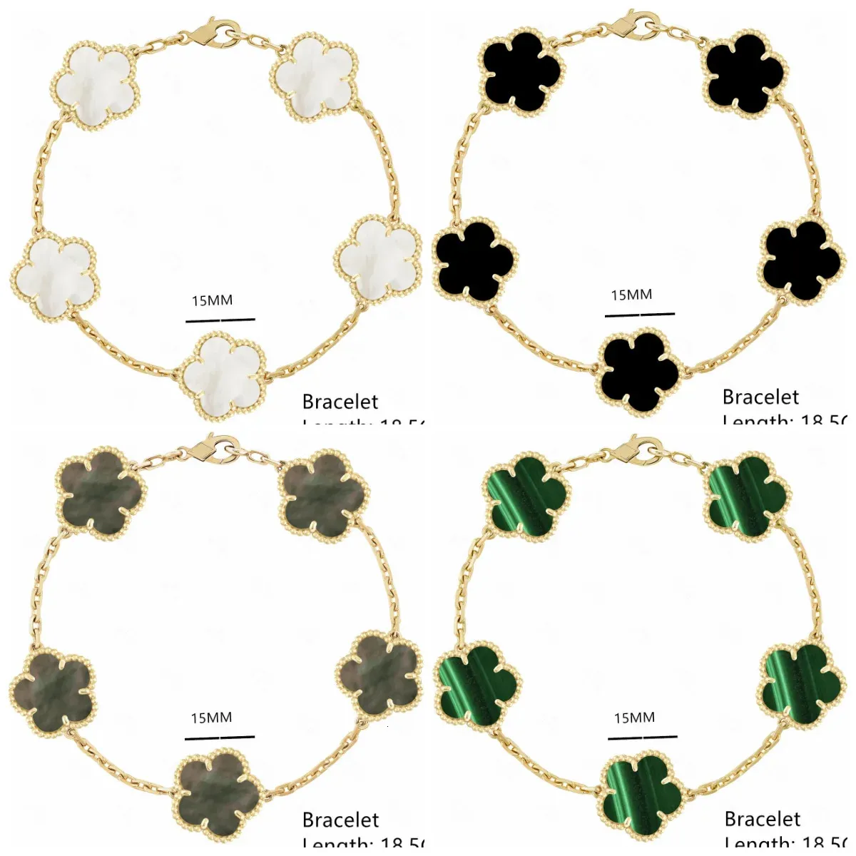 Marca di moda di alta qualità oro argento fortunato trifoglio di fiori di fiori madre bracciale femminile gemma naturale 240428