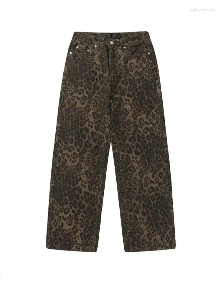 Kvinnors jeans 2024 Leopard tryck kvinnor baggy y2k hög midja