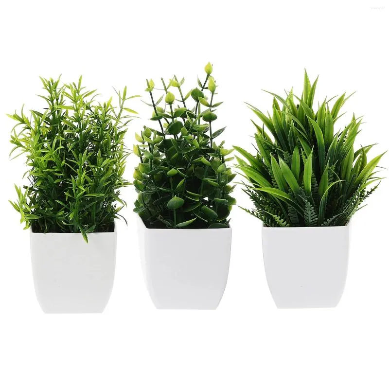 Decorative Flowers 3 Pcs Simulated Potted Plant Fake Plants Artificial Adornments Decors Small Bonsai