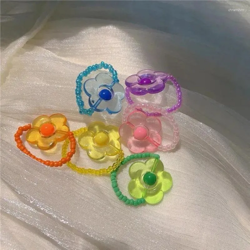 Anelli a grappolo girasole colorato fiore sorridente acrilico per donne grazioso fascino dolce Y2K Accessori estetici di gioielli coreani