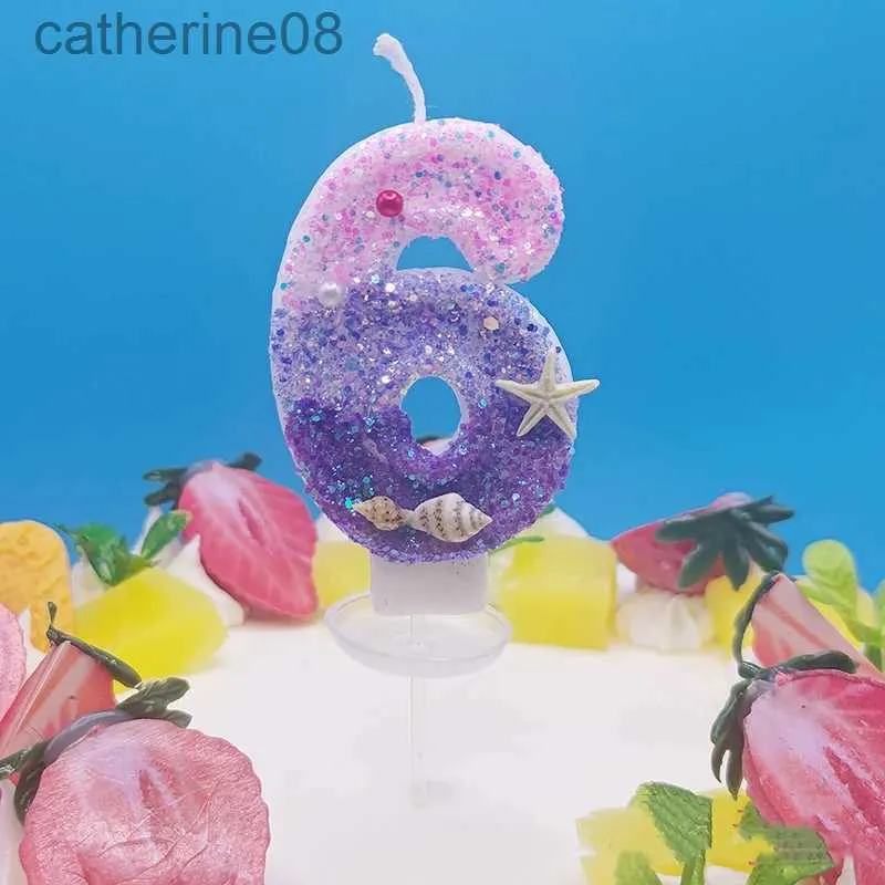 Ljus Ocean Mermaid Cake Decoration Digital Form Candle Pink Purple Decorative Candle Girls Birthday Party Cake Decoration Topper D240429