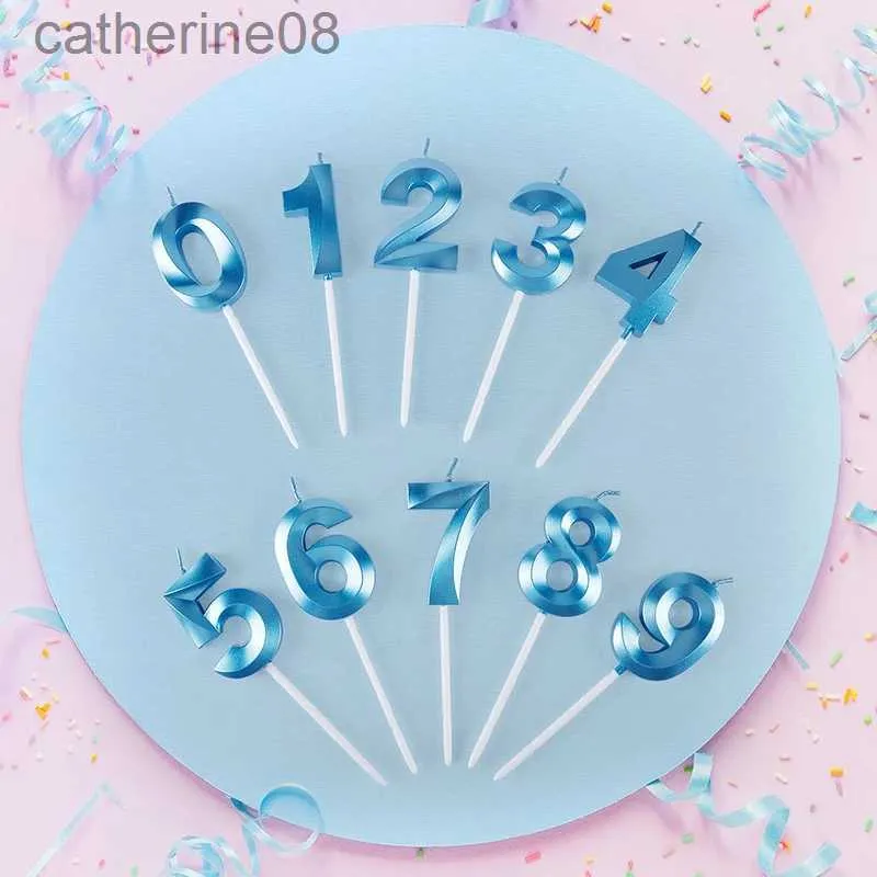 Bougies 1pc d'anniversaire gâteau de gâteau bougies Blue Rose Birthdle Digital Candle Memorial Day Party Cake Decor For Girl Boys Cake Accessoires D240429