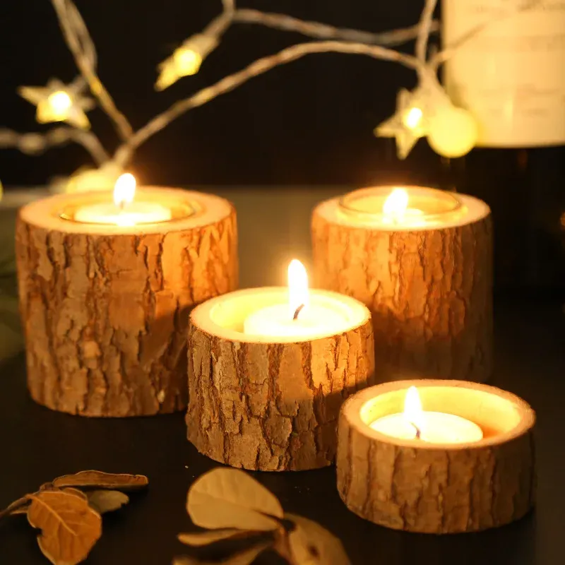 Bougies Lumières en bois Porte-chandelles en bois succulent Plante Pot Bac Candle Homeder Table HomeTop Bureau Rustic Wedding Holiday Decor