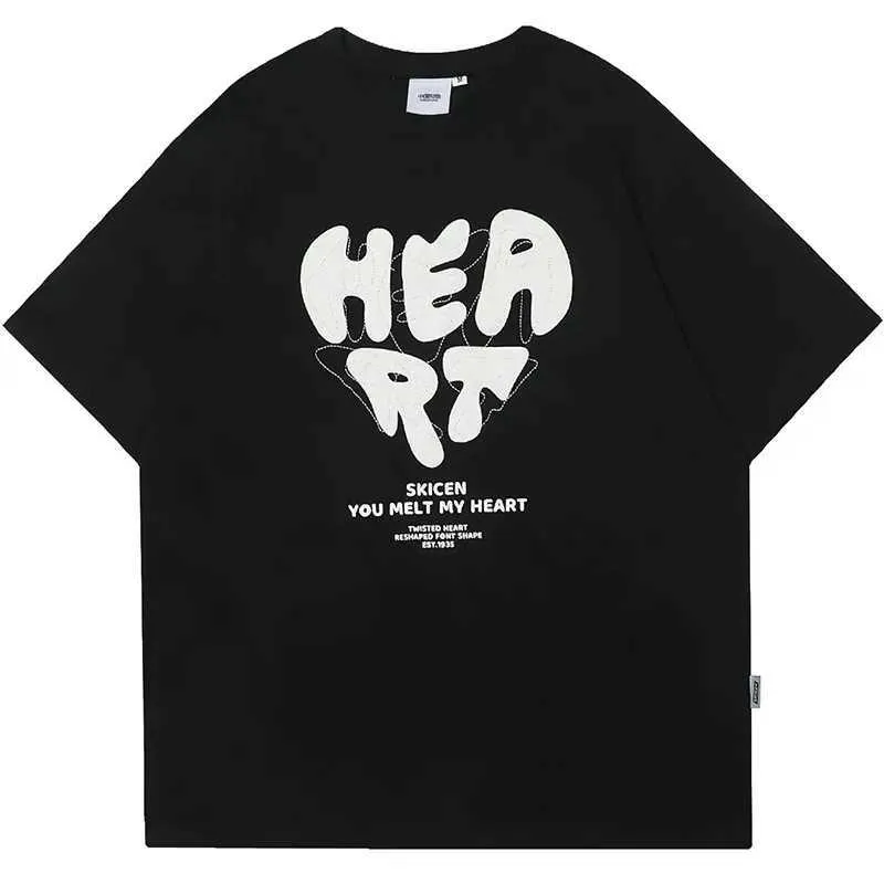 Herr t-shirts hjärta sportig t-shirt harajuku män t-shirt lös överdimensionerad kort slam skjorta bomull casual t y2k kläder hip hop strt tops y240429